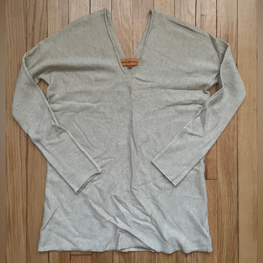 Roberta Freymann Cashmere Beige V Neck Sweater